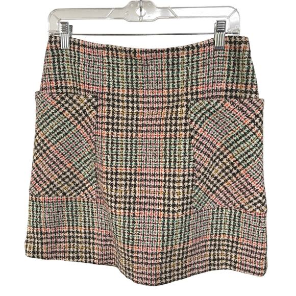 Maeve Anthropologie Preppy Academia Schoolgirl Tweed Plaid Print Mini Skirt 6 - Picture 1 of 7